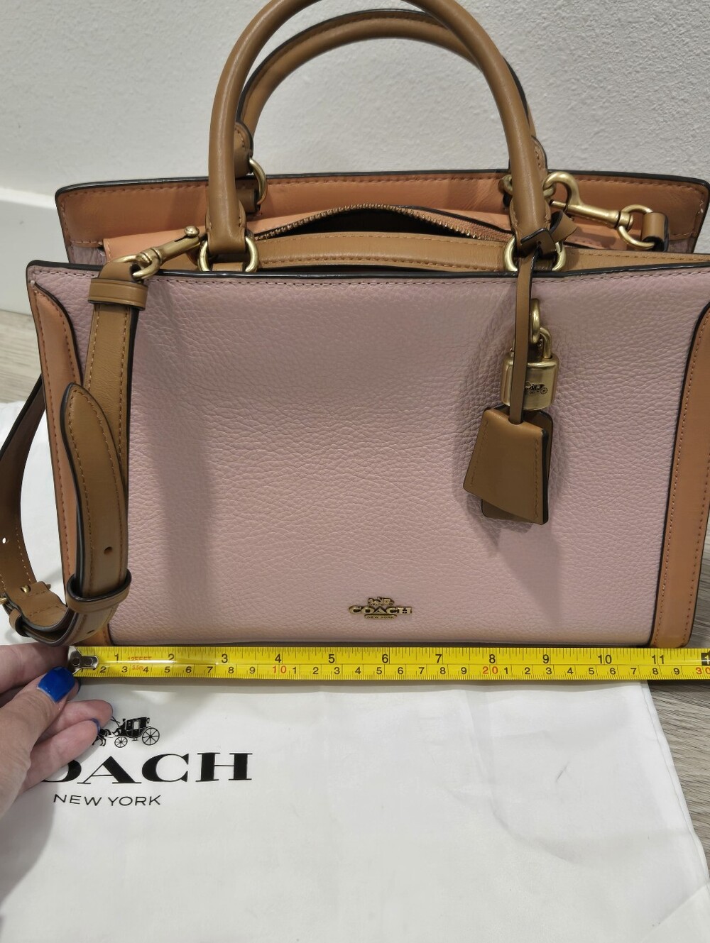 Coach Zoe Carryall 2 Way Pink and Tan Leather Satchel - Picture 11 of 13